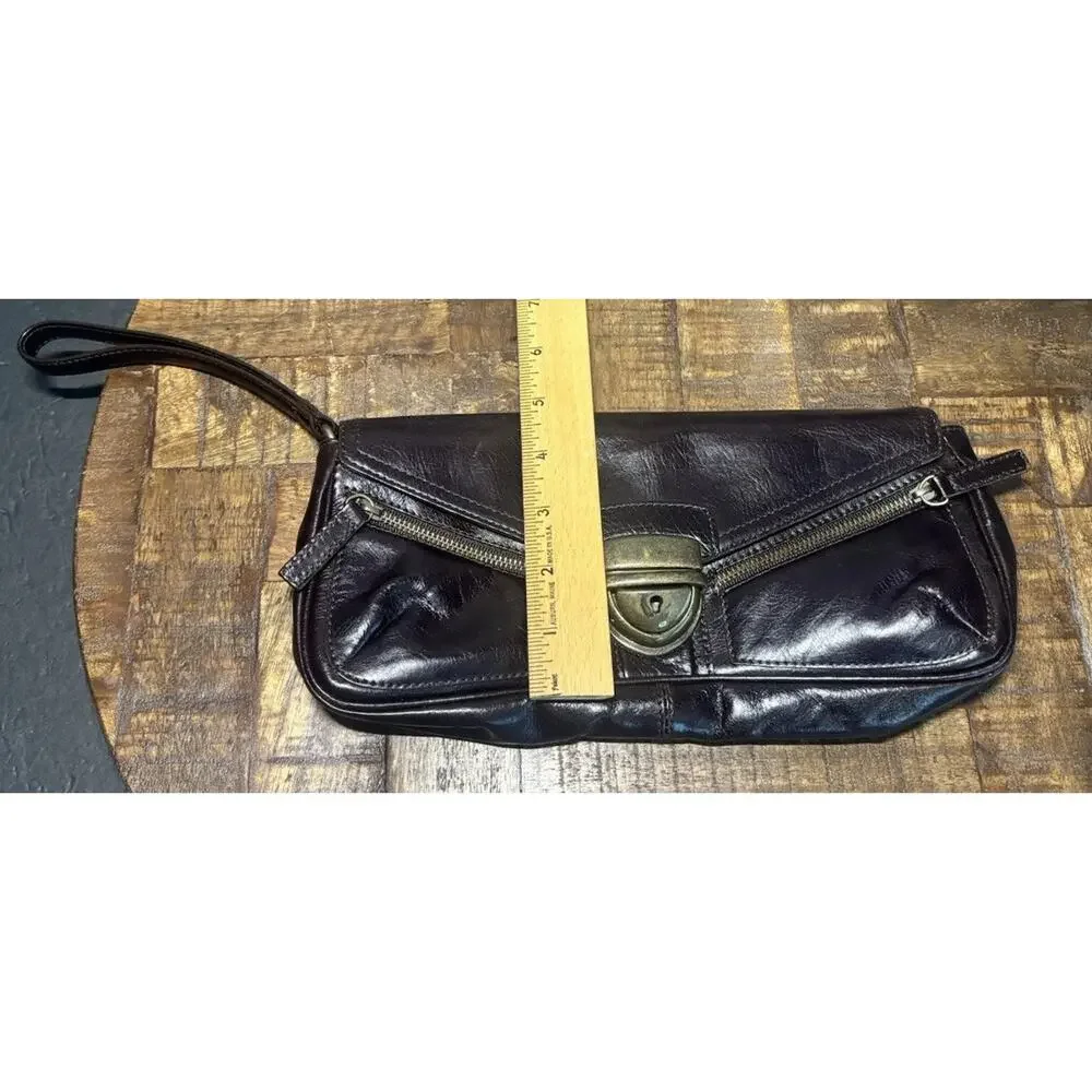 Nordstrom Vintage Brown Leather Clutch Purse Handbag Wristlet
